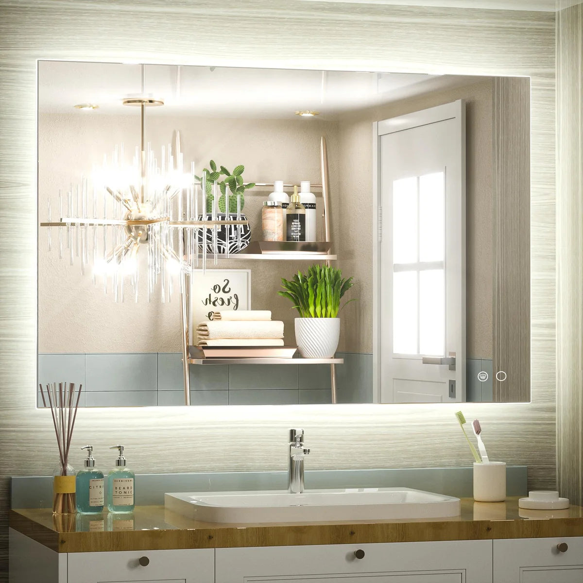 Backlit LED Bathroom Mirror with Anti-Fog, 6000K Cool White Lighting
