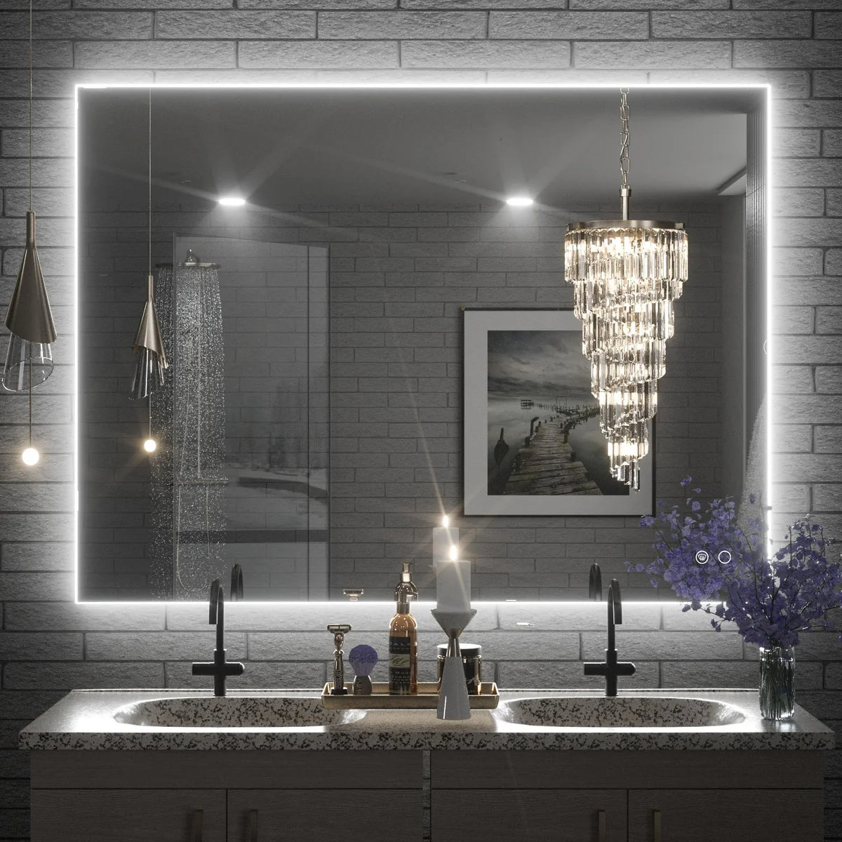 Backlit LED Bathroom Mirror with Anti-Fog, 6000K Cool White Lighting
