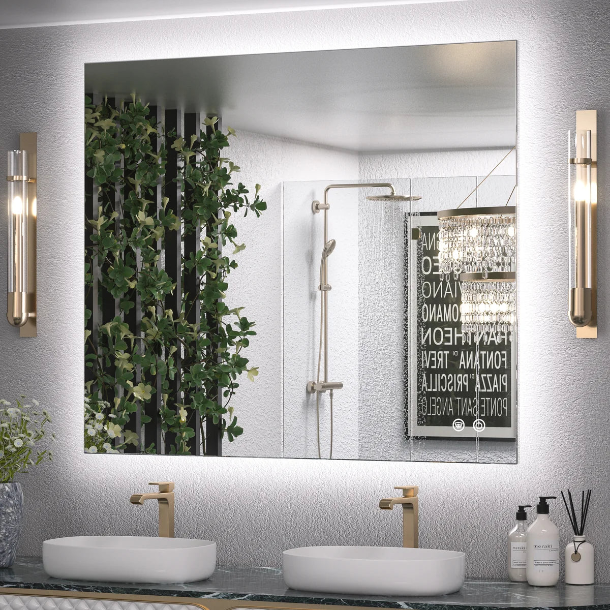 Backlit LED Bathroom Mirror with Anti-Fog, 6000K Cool White Lighting