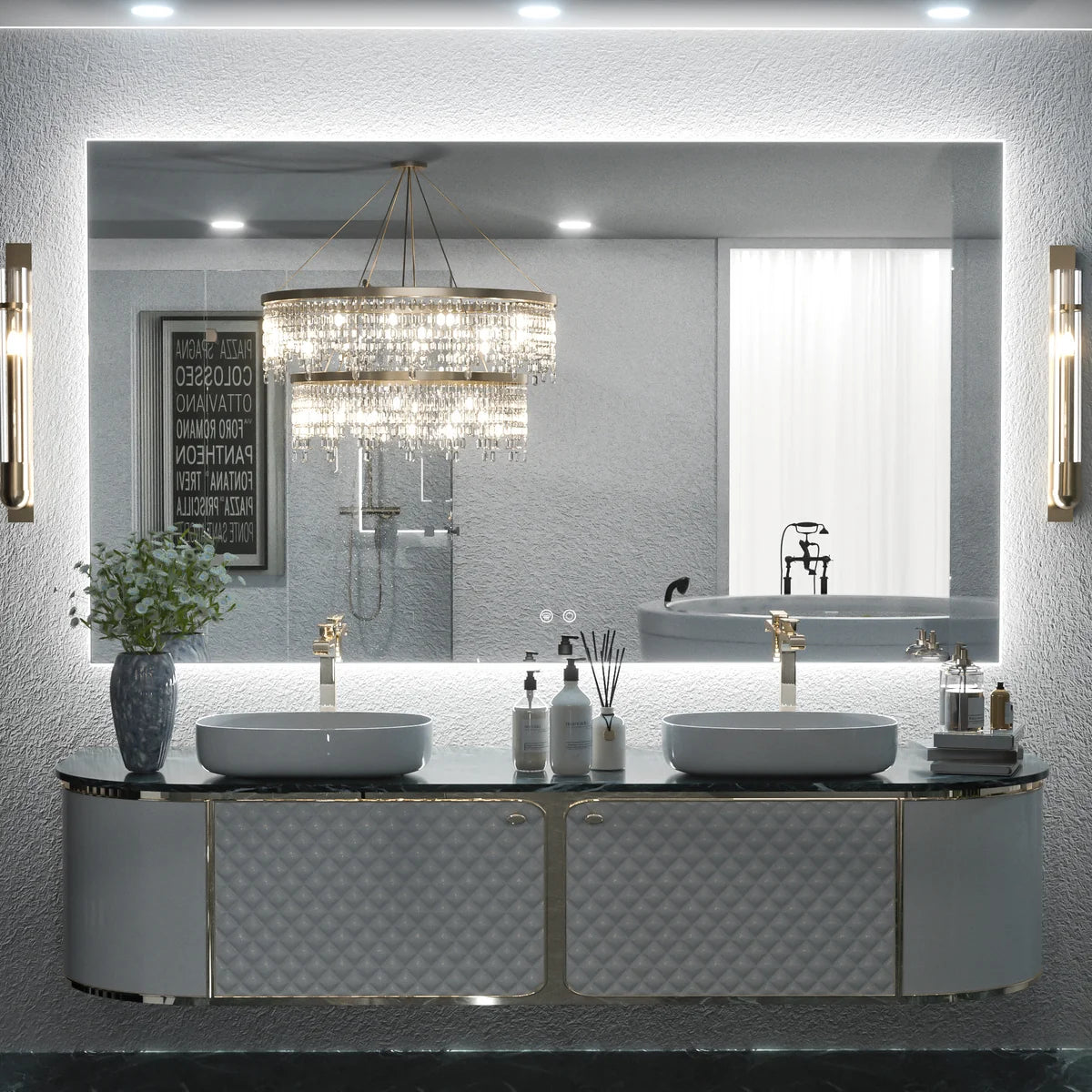 Backlit LED Bathroom Mirror with Anti-Fog, 6000K Cool White Lighting