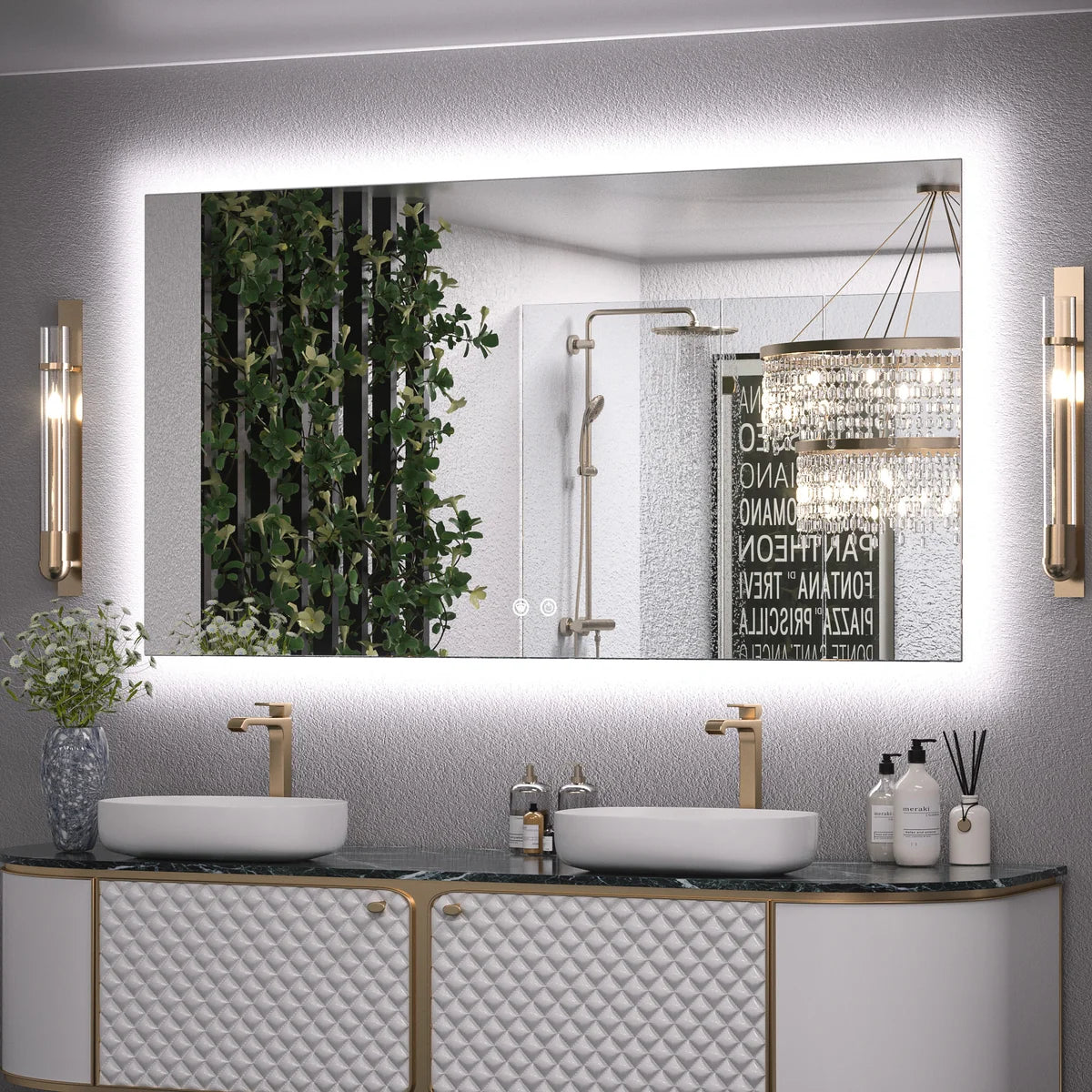 Backlit LED Bathroom Mirror with Anti-Fog, 6000K Cool White Lighting