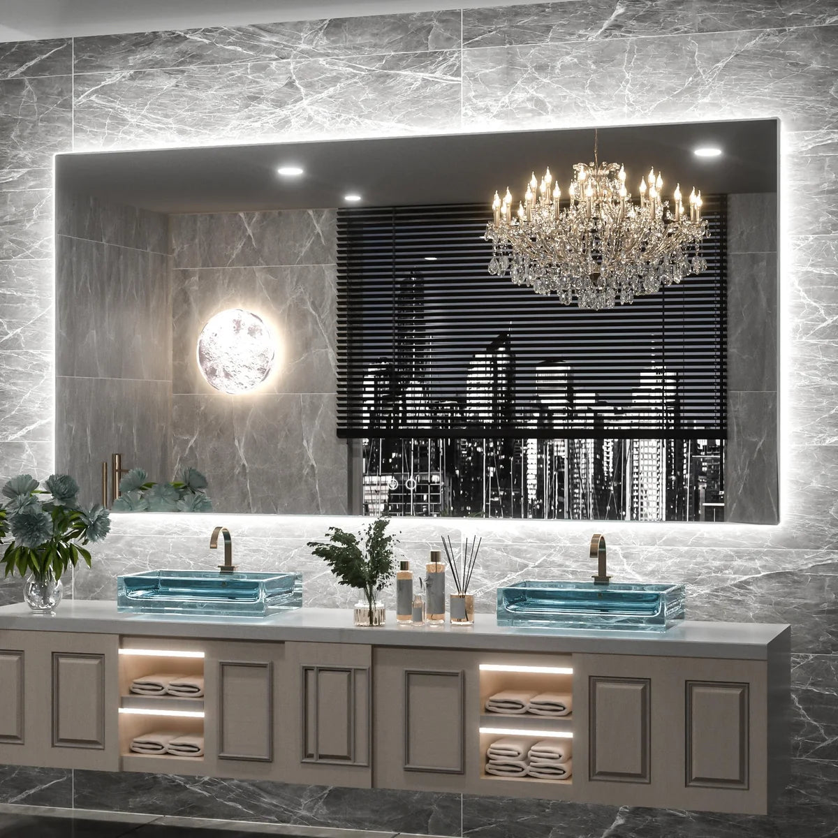 Backlit LED Bathroom Mirror with Anti-Fog, 6000K Cool White Lighting