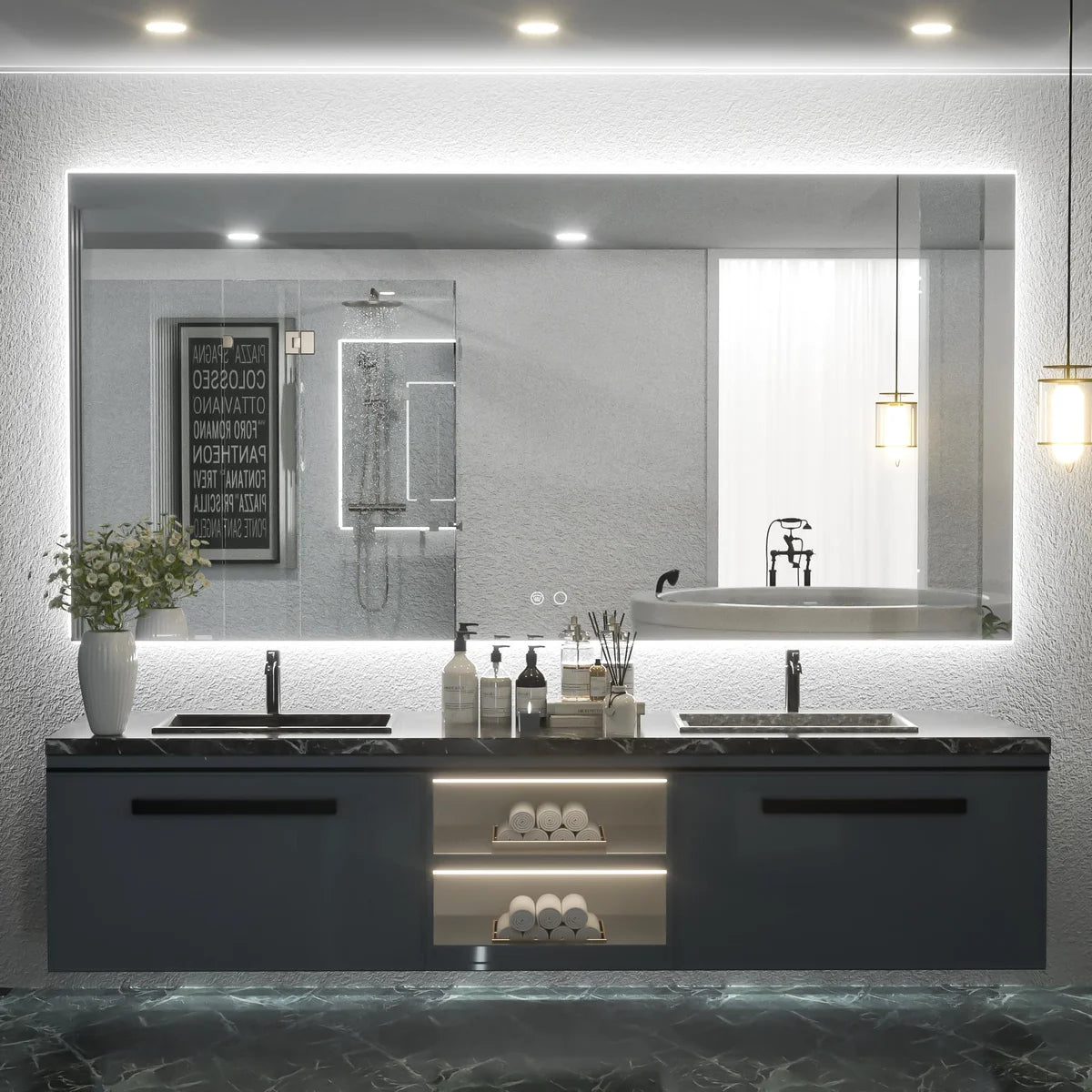 Backlit LED Bathroom Mirror with Anti-Fog, 6000K Cool White Lighting