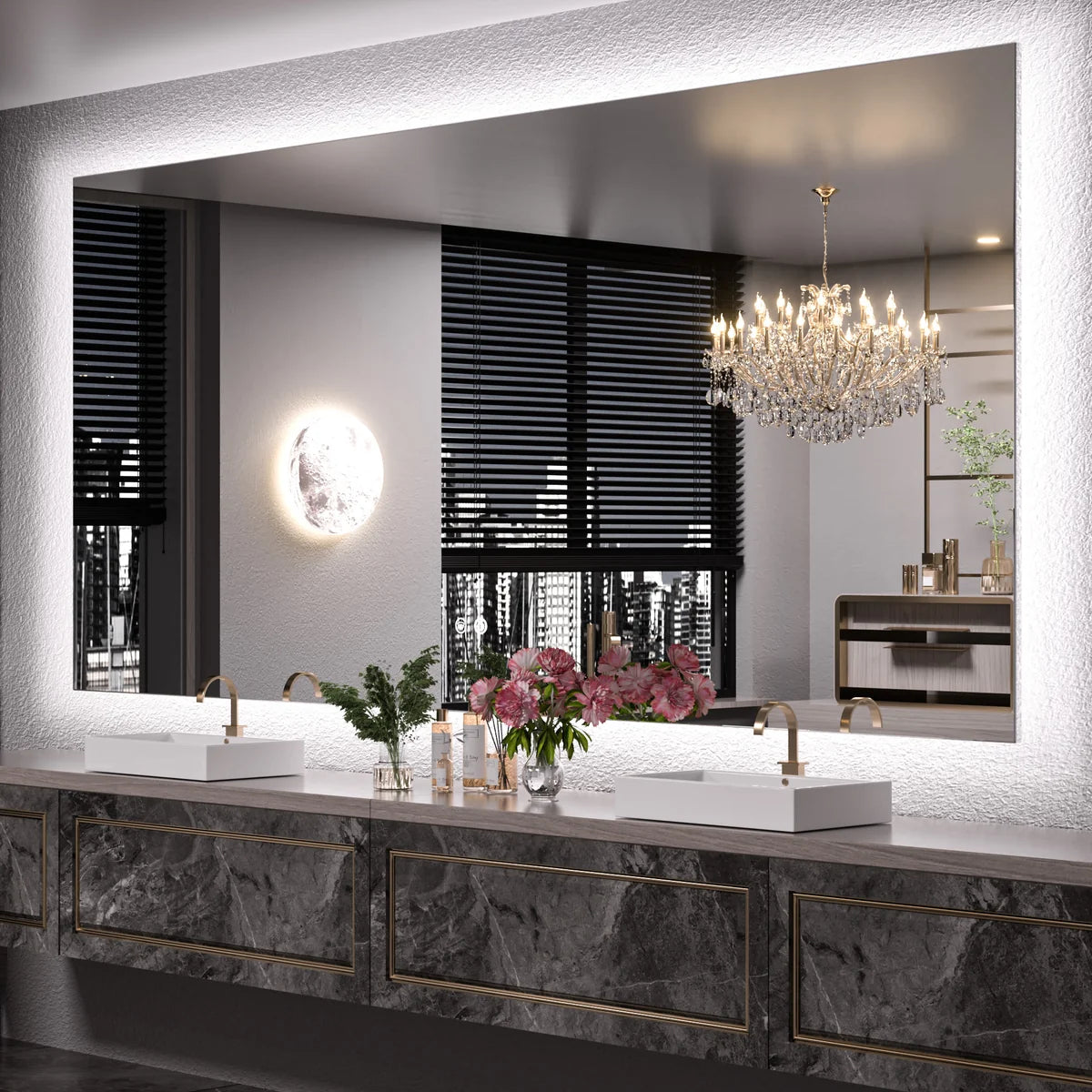 Backlit LED Bathroom Mirror with Anti-Fog, 6000K Cool White Lighting