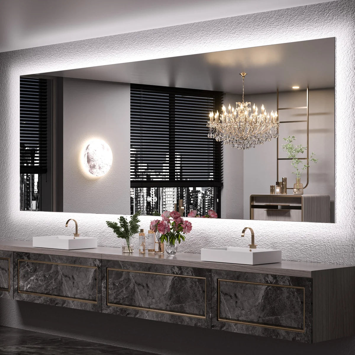 Backlit LED Bathroom Mirror with Anti-Fog, 6000K Cool White Lighting