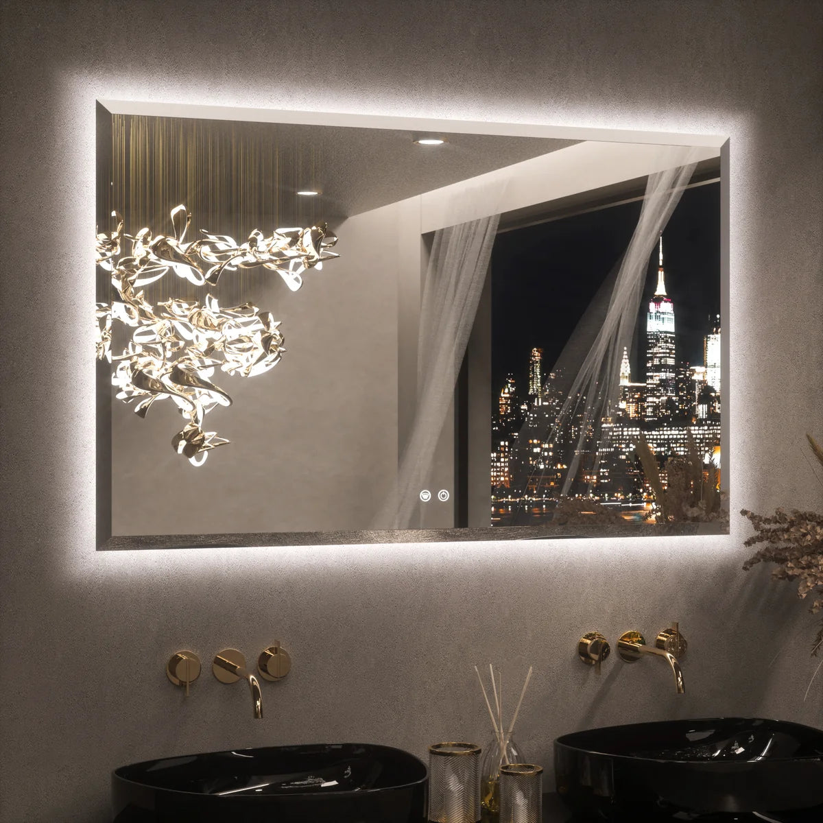 Prime LED House Beveled Edge Backlit LED Bathroom Mirror – 3-Color Dimmable, Anti-Fog, HD Tempered Glass & Touch Memory Function