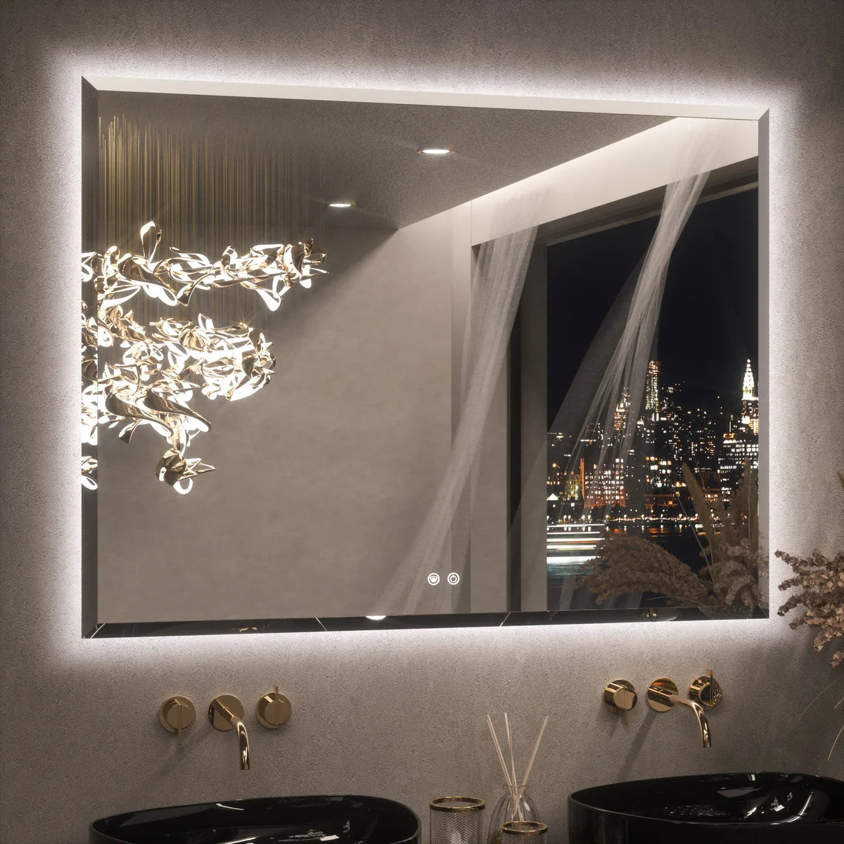 Prime LED House Beveled Edge Backlit LED Bathroom Mirror – 3-Color Dimmable, Anti-Fog, HD Tempered Glass & Touch Memory Function