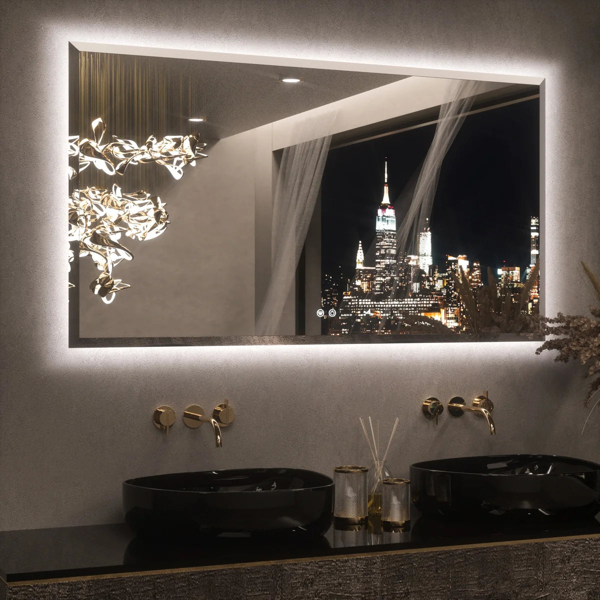 Prime LED House Beveled Edge Backlit LED Bathroom Mirror – 3-Color Dimmable, Anti-Fog, HD Tempered Glass & Touch Memory Function