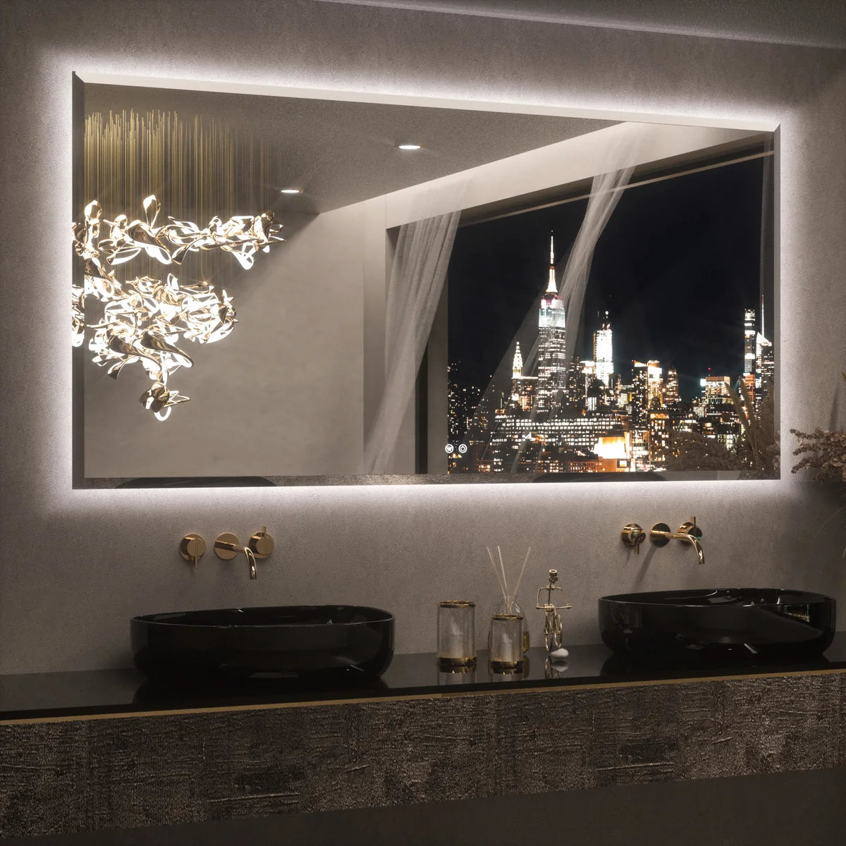Prime LED House Beveled Edge Backlit LED Bathroom Mirror – 3-Color Dimmable, Anti-Fog, HD Tempered Glass & Touch Memory Function