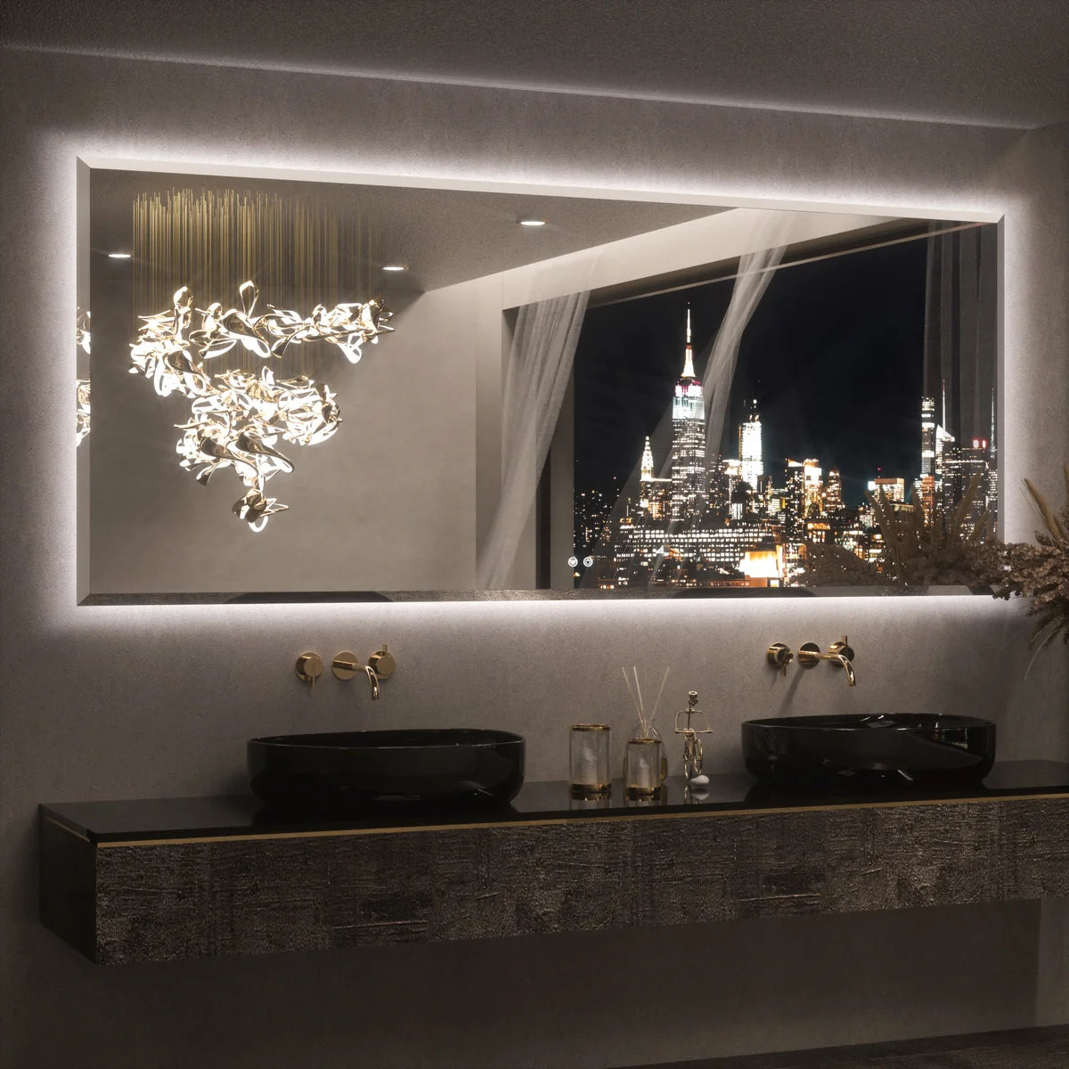 Prime LED House Beveled Edge Backlit LED Bathroom Mirror – 3-Color Dimmable, Anti-Fog, HD Tempered Glass & Touch Memory Function