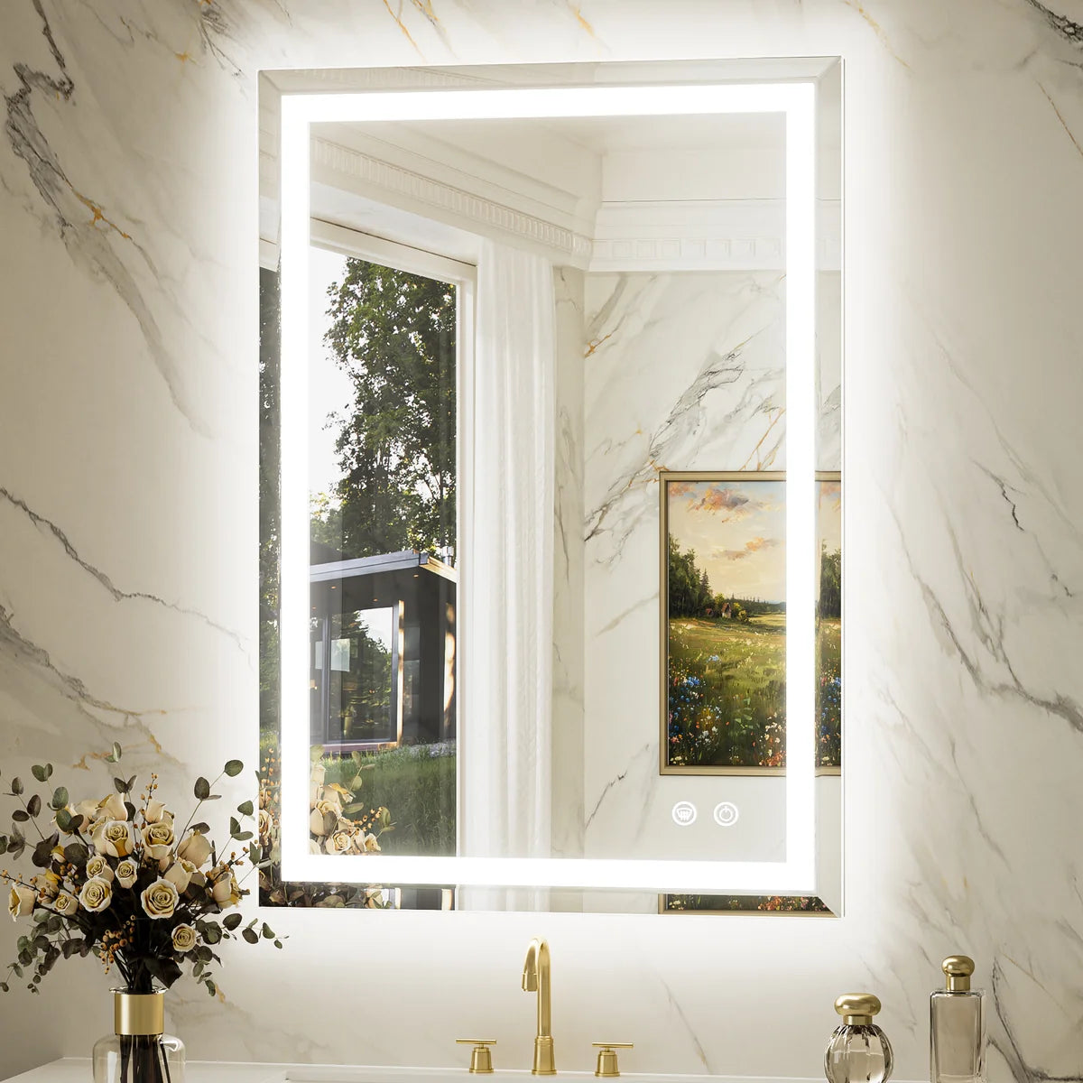 Beveled Frontlit & Backlit LED Bathroom Mirror with 3-Color Dimmable Lighting, Anti-Fog & HD Tempered Glass