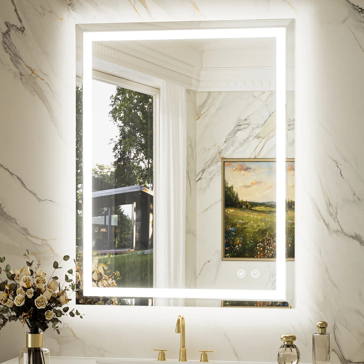 Beveled Frontlit & Backlit LED Bathroom Mirror with 3-Color Dimmable Lighting, Anti-Fog & HD Tempered Glass