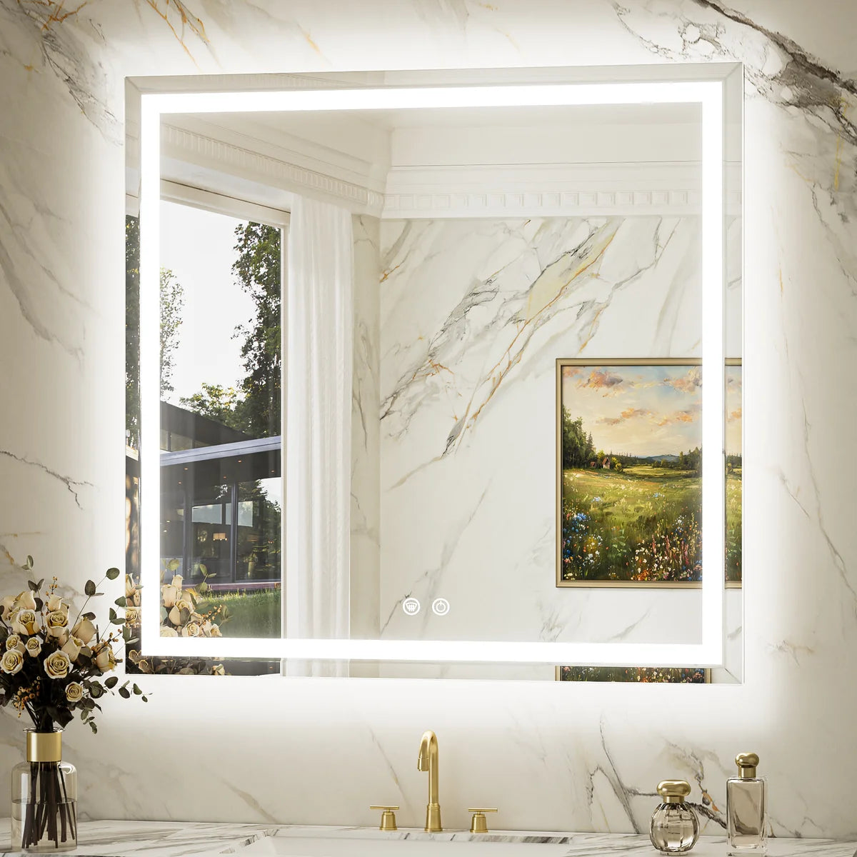 Beveled Frontlit & Backlit LED Bathroom Mirror with 3-Color Dimmable Lighting, Anti-Fog & HD Tempered Glass