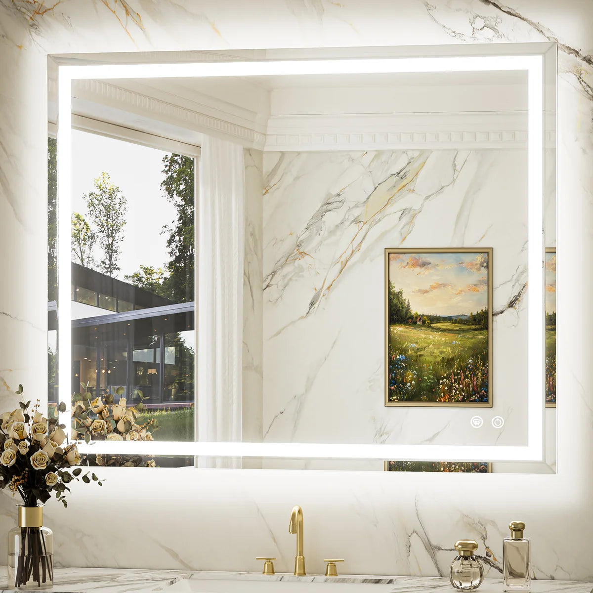 Beveled Frontlit & Backlit LED Bathroom Mirror with 3-Color Dimmable Lighting, Anti-Fog & HD Tempered Glass