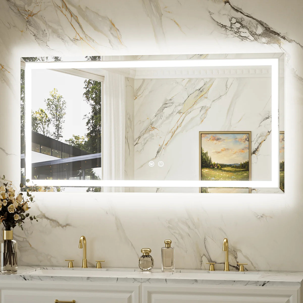 Beveled Frontlit & Backlit LED Bathroom Mirror with 3-Color Dimmable Lighting, Anti-Fog & HD Tempered Glass