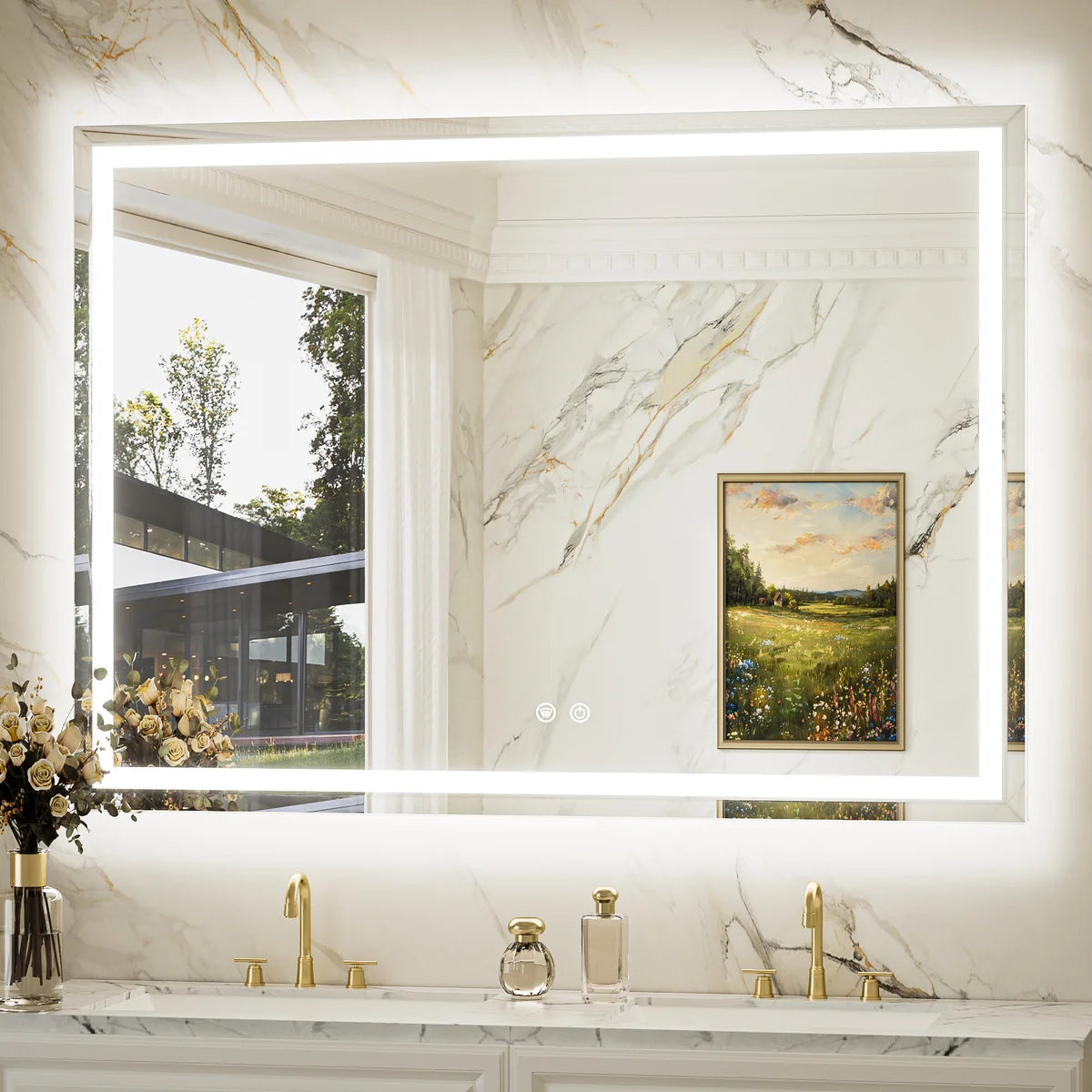 Beveled Frontlit & Backlit LED Bathroom Mirror with 3-Color Dimmable Lighting, Anti-Fog & HD Tempered Glass
