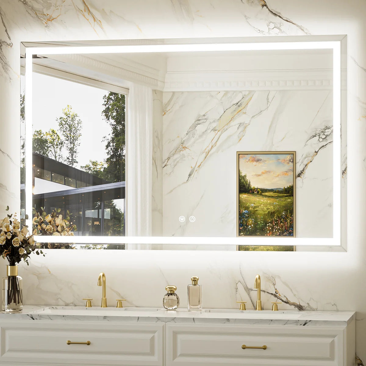 Beveled Frontlit & Backlit LED Bathroom Mirror with 3-Color Dimmable Lighting, Anti-Fog & HD Tempered Glass