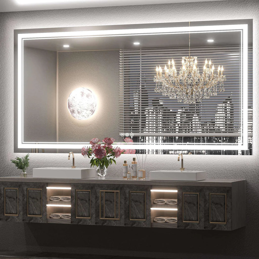 3-Color Frontlit & Backlit LED Bathroom Mirror – 3000K Warm White, 4500K Natural White & 6000K Cool White - Double Light