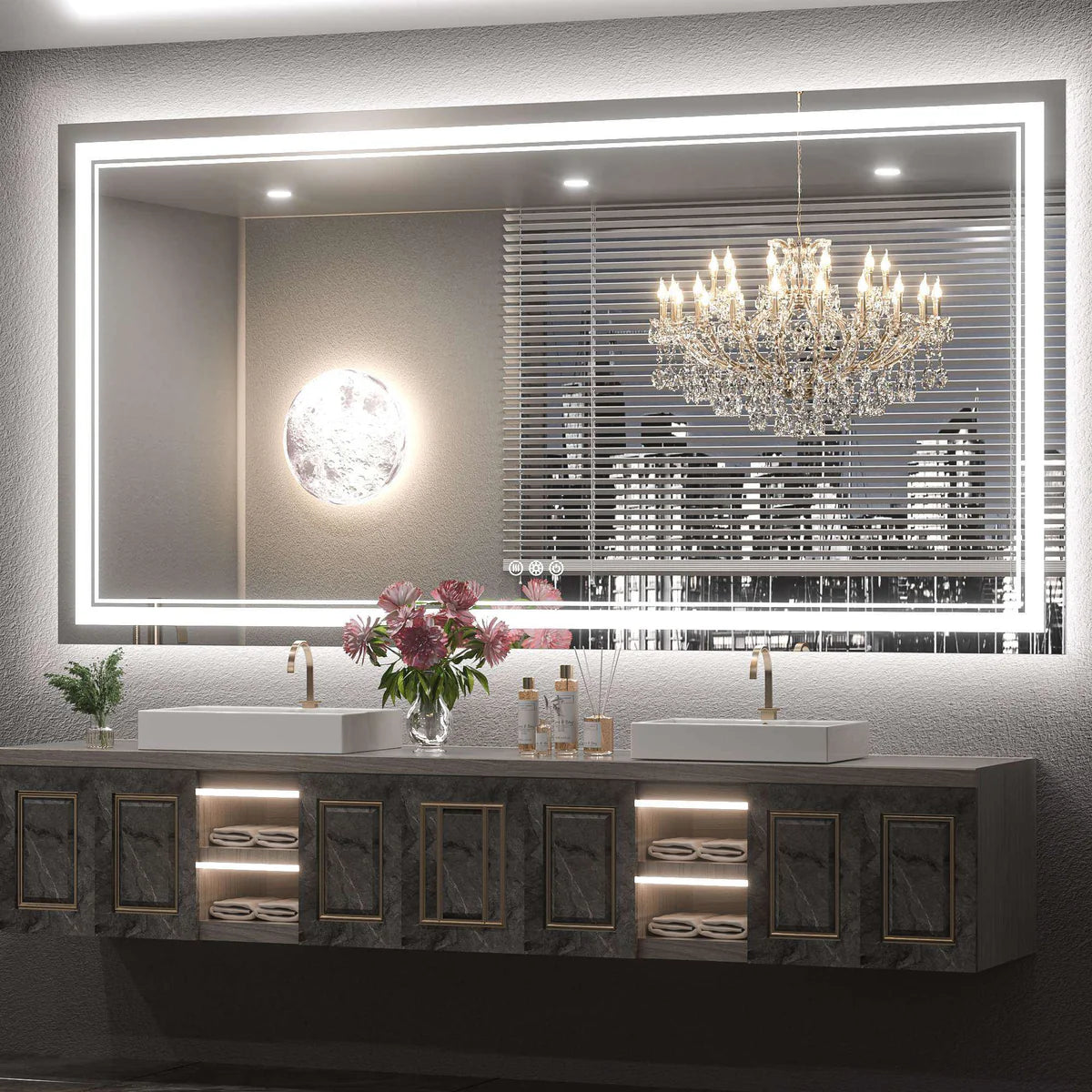 3-Color Frontlit & Backlit LED Bathroom Mirror – 3000K Warm White, 4500K Natural White & 6000K Cool White - Double Light