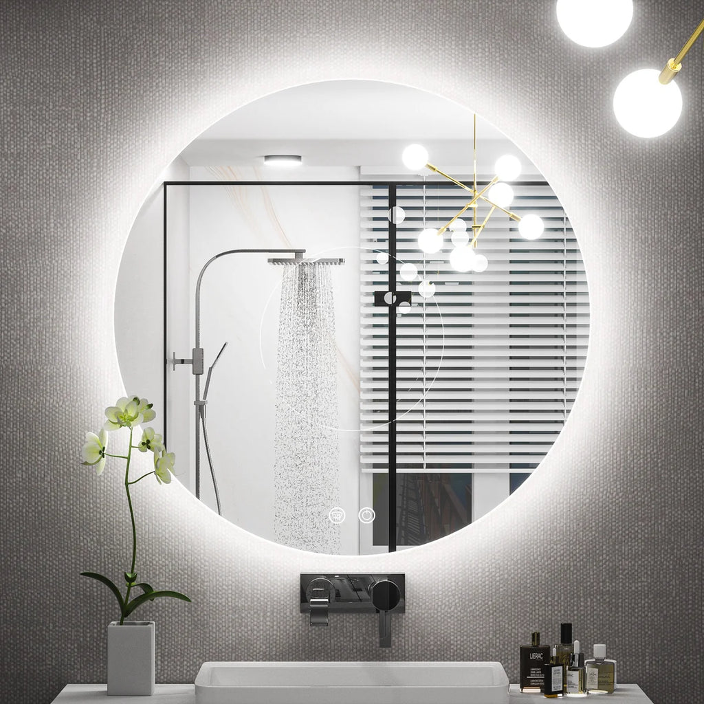 Prime LED House Round Backlit LED Bathroom Mirror – 3-Color Dimmable, Anti-Fog, HD Shatterproof Mirror with Memory Function