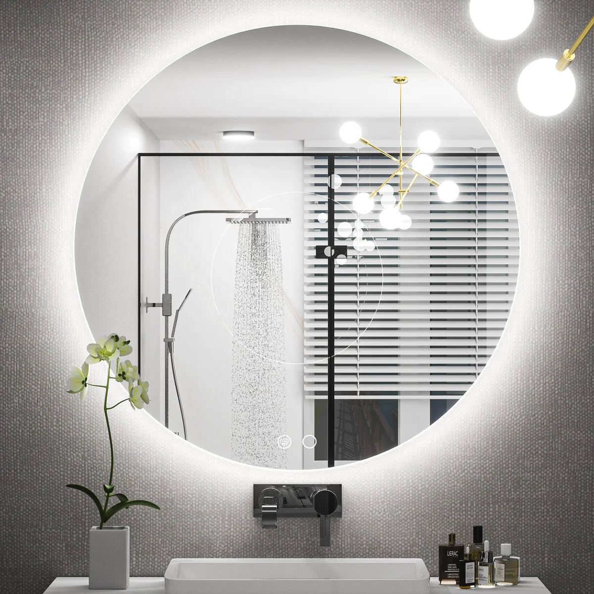 Prime LED House Round Backlit LED Bathroom Mirror – 3-Color Dimmable, Anti-Fog, HD Shatterproof Mirror with Memory Function