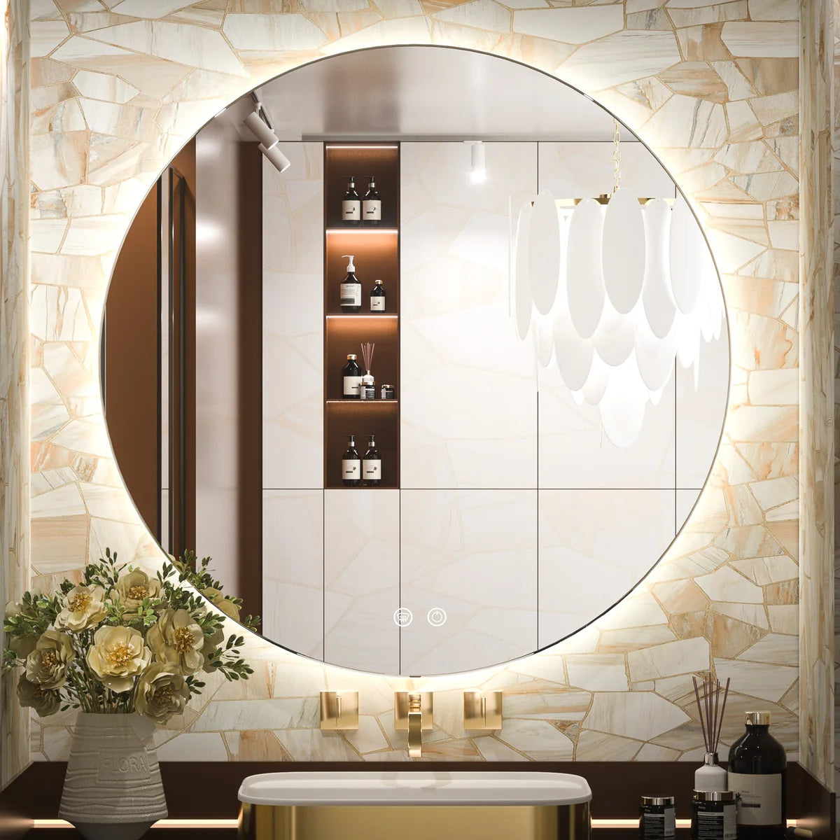 Prime LED House Round Backlit LED Bathroom Mirror – 3-Color Dimmable, Anti-Fog, HD Shatterproof Mirror with Memory Function