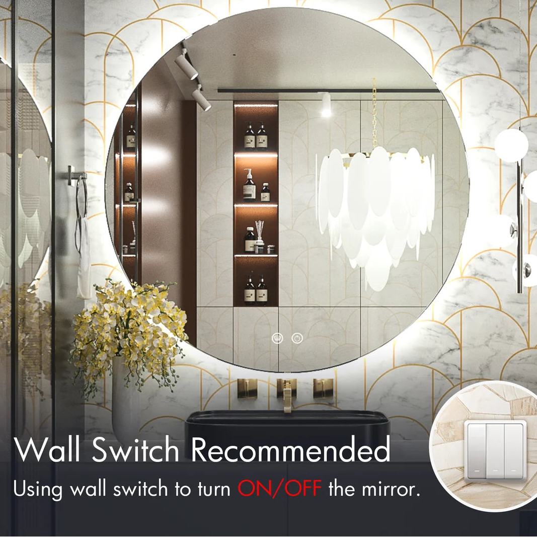 Prime LED House Round Backlit LED Bathroom Mirror – 3-Color Dimmable, Anti-Fog, HD Shatterproof Mirror with Memory Function