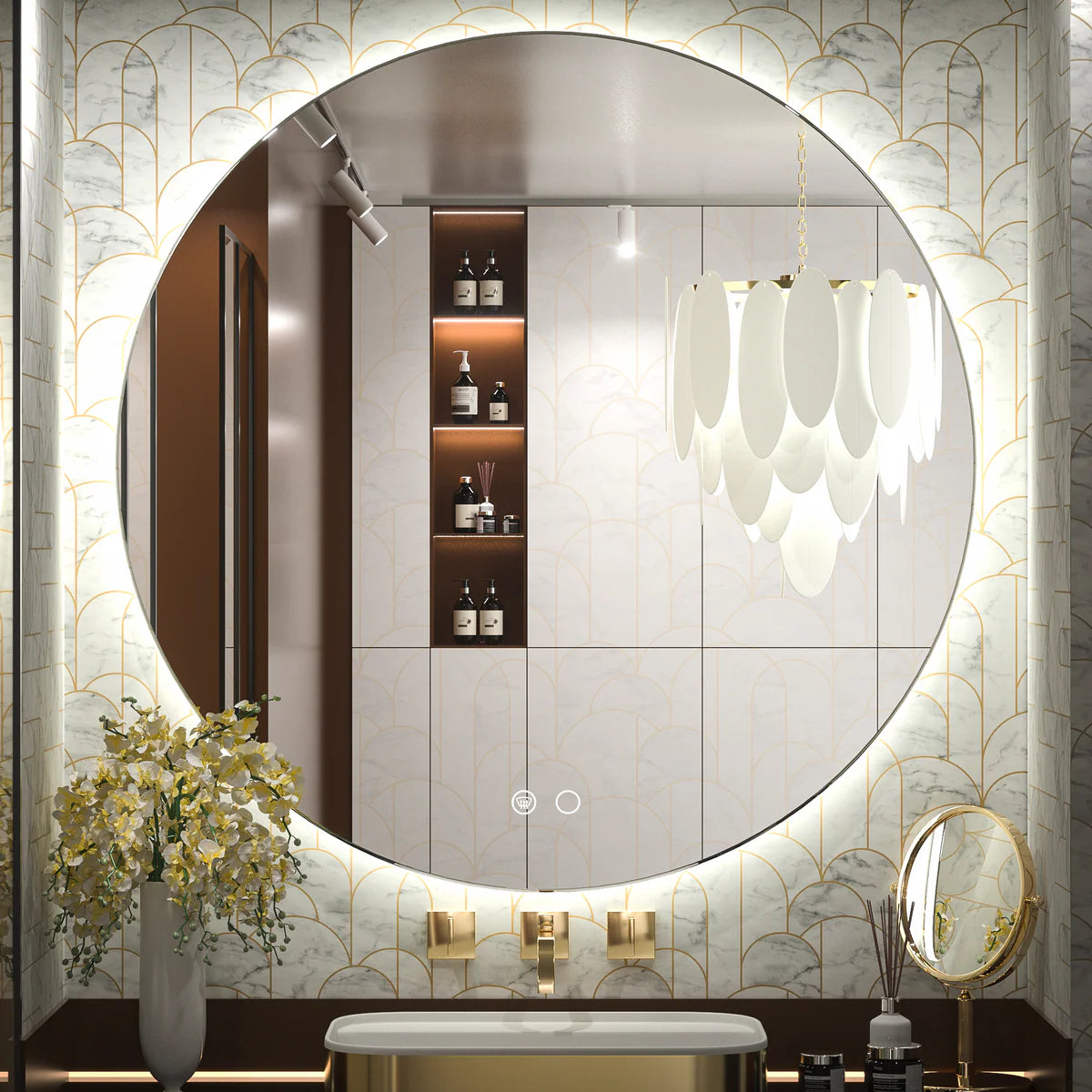 Prime LED House Round Backlit LED Bathroom Mirror – 3-Color Dimmable, Anti-Fog, HD Shatterproof Mirror with Memory Function