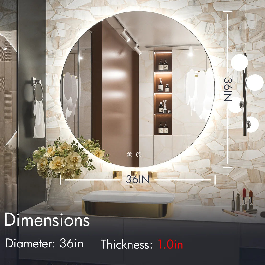 Prime LED House Round Backlit LED Bathroom Mirror – 3-Color Dimmable, Anti-Fog, HD Shatterproof Mirror with Memory Function
