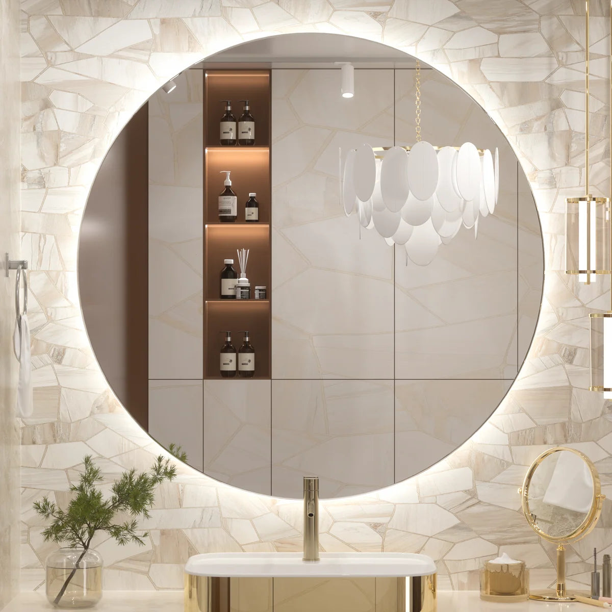 Prime LED House Round Backlit LED Bathroom Mirror – 3-Color Dimmable, Anti-Fog, HD Shatterproof Mirror with Memory Function