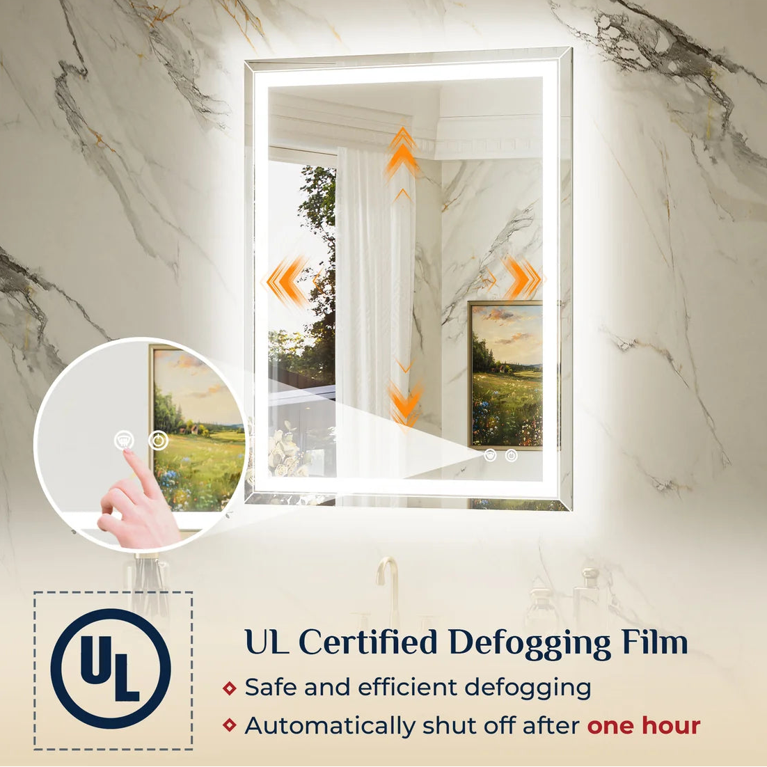 Beveled Frontlit & Backlit LED Bathroom Mirror with 3-Color Dimmable Lighting, Anti-Fog & HD Tempered Glass